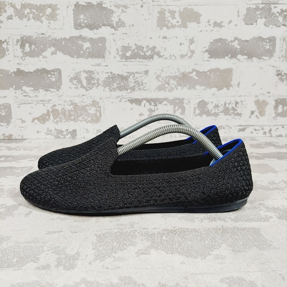 New Rothy's The Flat Black Knit Round Toe Slip On Loafers C156